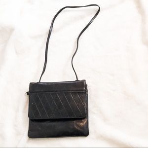 Hobo diamond stitched black leather crossbody bag